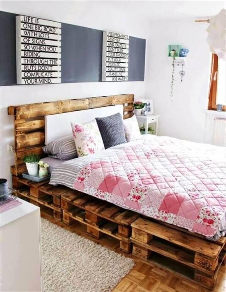 diy stacked pallet bed with headboard