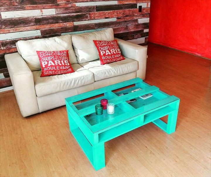turquoise painted pallet coffee table