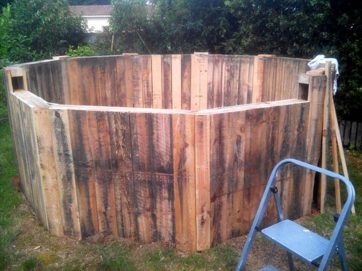 wooden pallet round outdoor swimming pool installation