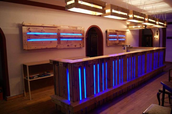 amazing bar done with pallets and custom lights