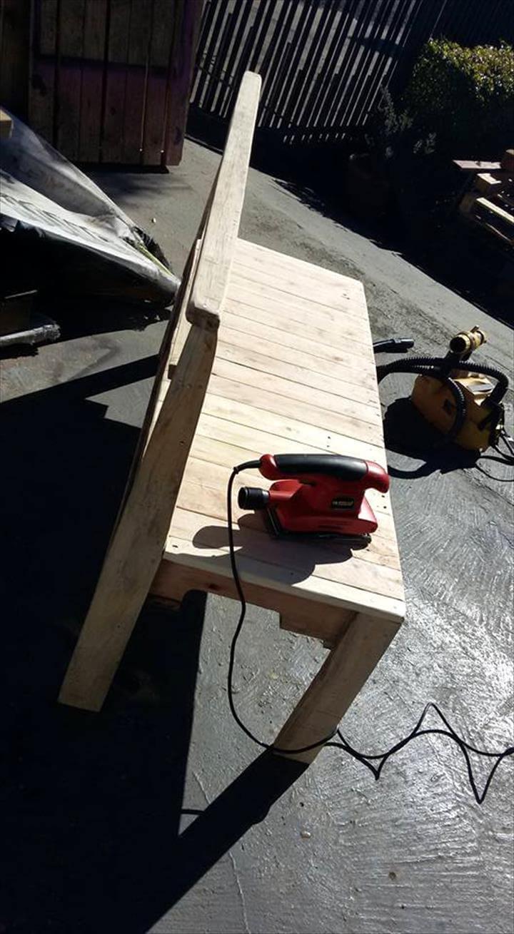 sanding of pallet bench