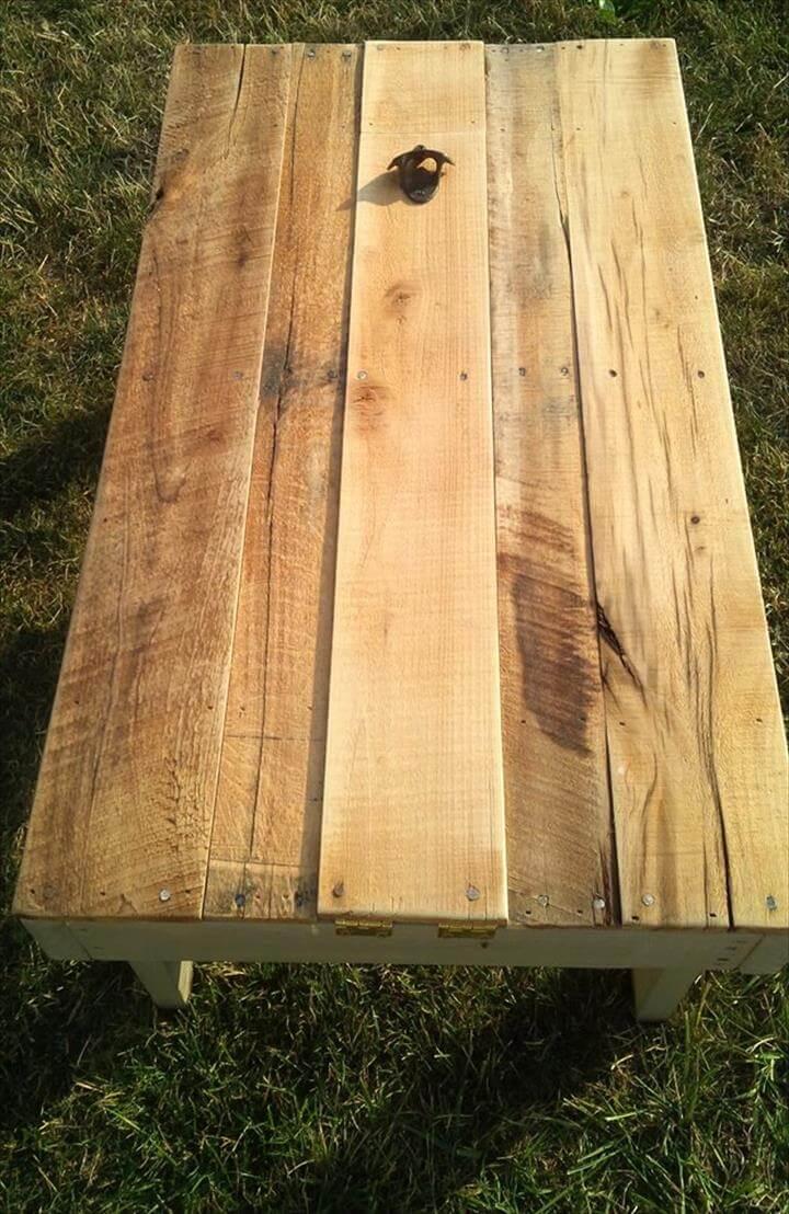 handcrafted wooden pallet secret beer cooler outdoor coffee table