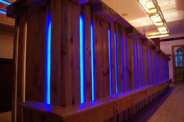 hand-built XL pallet bar with blue lights