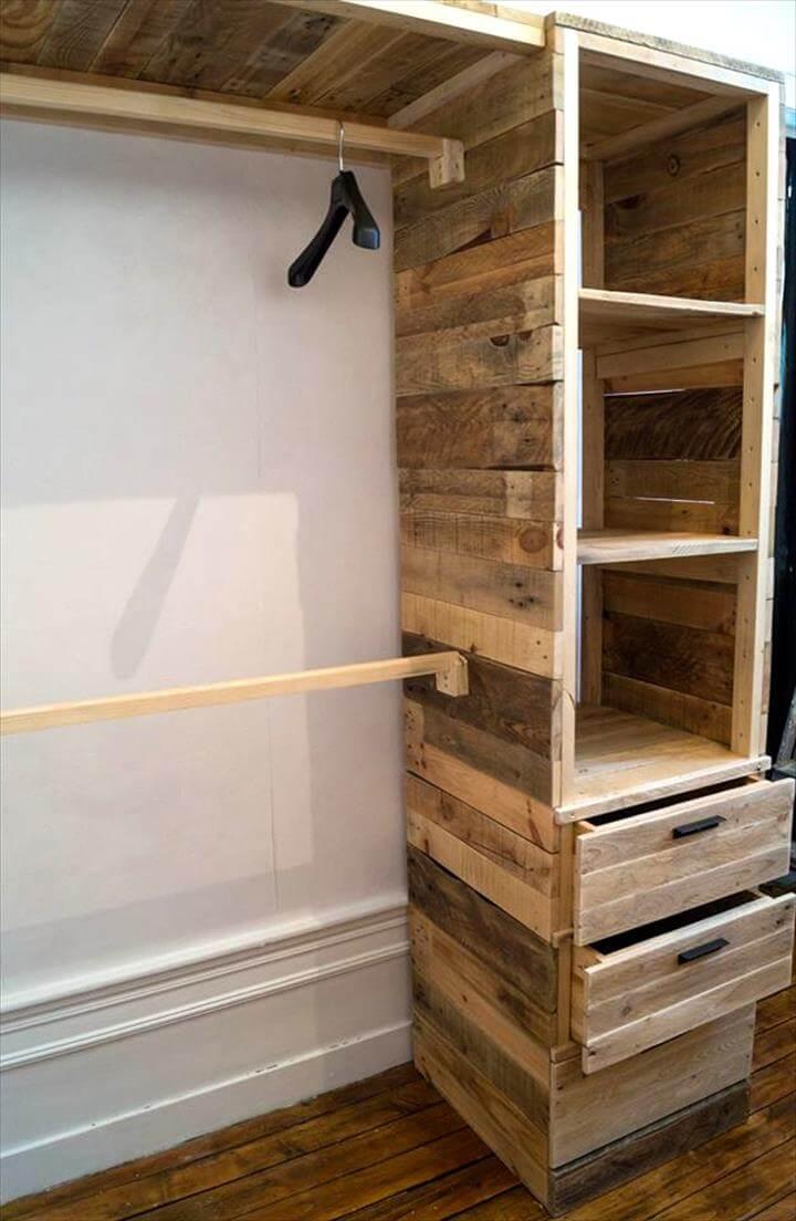 upcycled wooden pallet cupboard or closet idea
