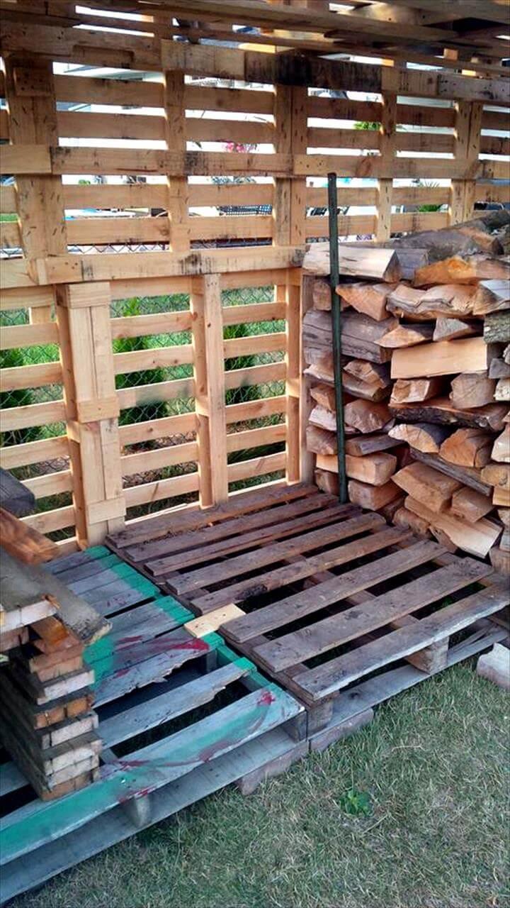sturdy wooden pallet firewood shed storage