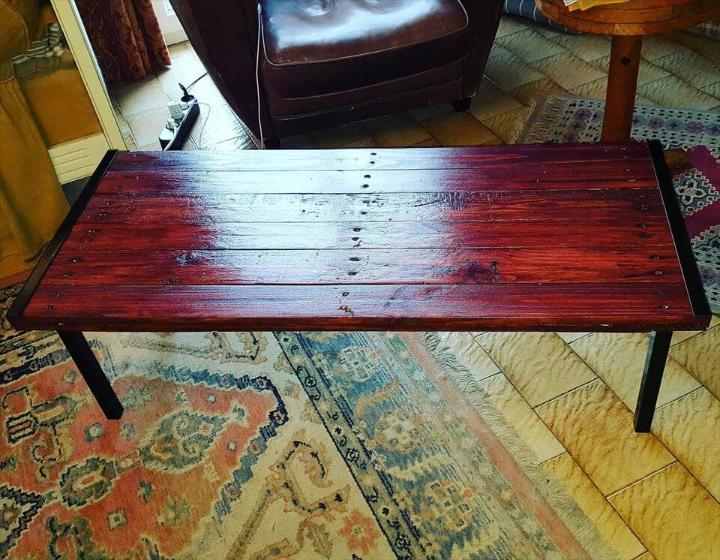 pallet and metal mahogany stained coffee table