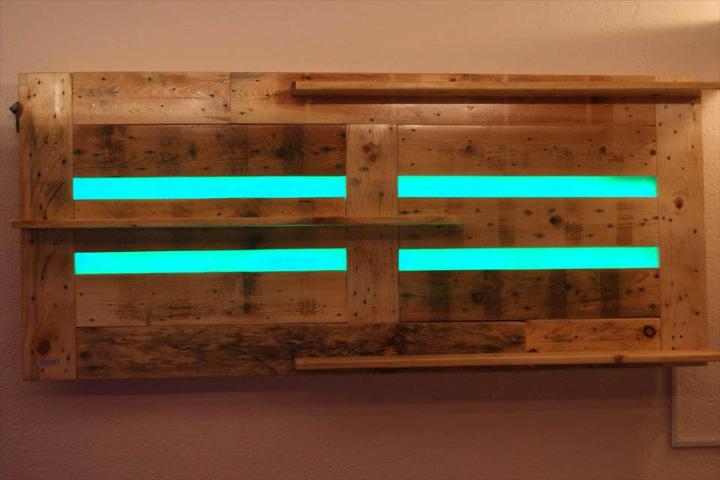 diy pallet bar wall shelf with green lights