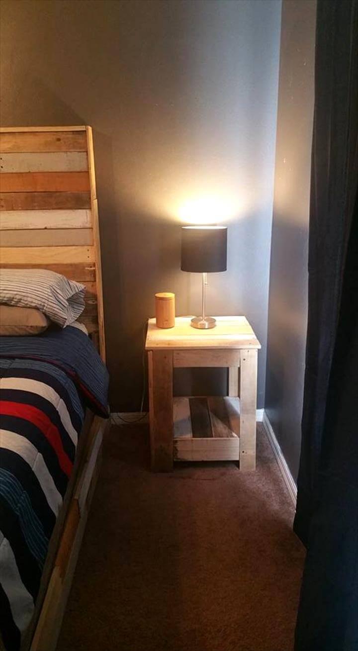 diy pallet bed with a night stand piece