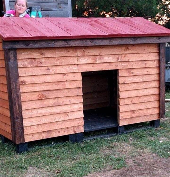 repurposed wooden pallet dog house