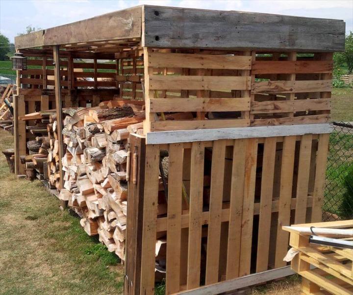 low-cost pallet firewood shed