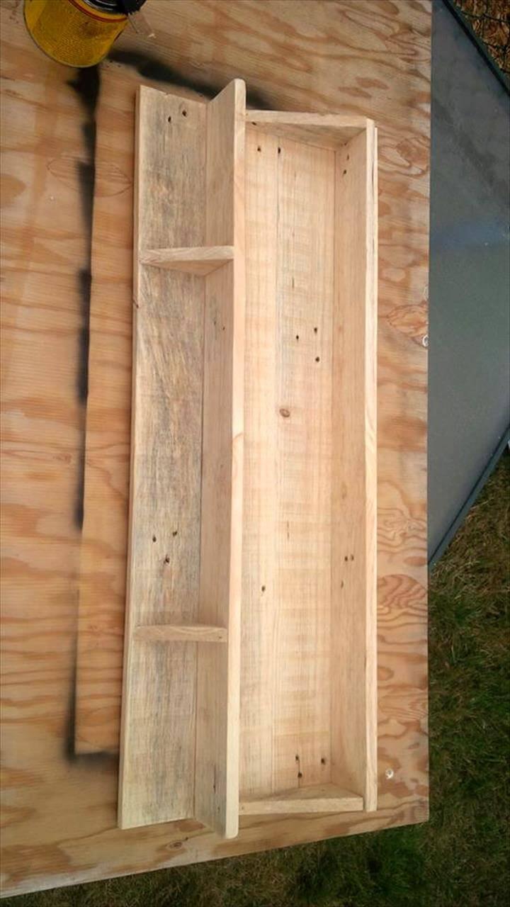 custom built wooden pallet shelf