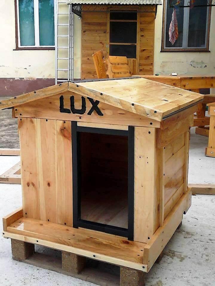 wooden pallet dog house with sleek surfaces