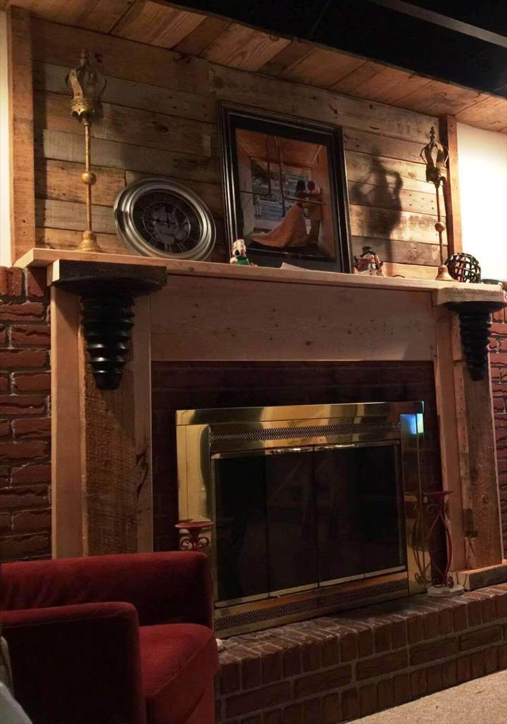 pallet fireplace mantle wall and shelf