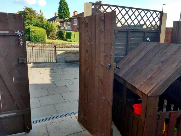 hand-built wooden pallet double garden gate
