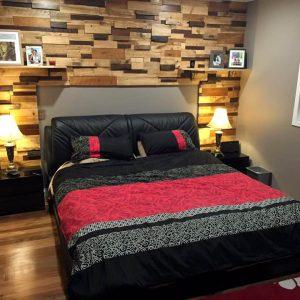 reclaimed repurposed pallet bedroom background feature wall