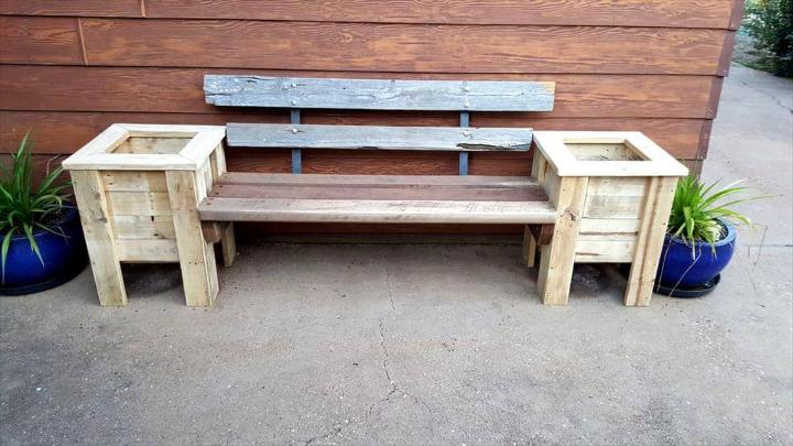 handmade pallet bench seat and planter boxes