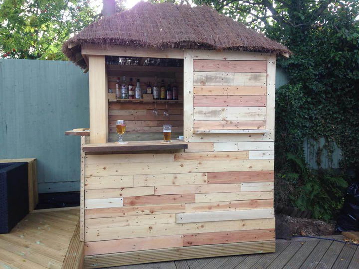 DIY Outdoor Pallet Bar with Pyramid Style Roof - Easy ... on Building A Outdoor Patio Bar id=72200