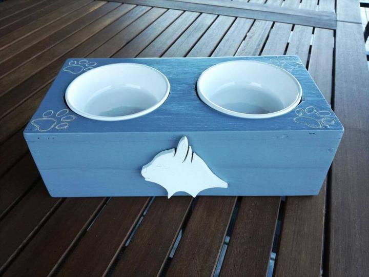upcycled pallet cat bowl stand