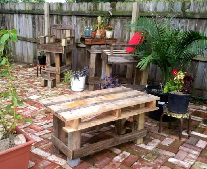 no-cost wooden pallet outdoor bar table and 2 bar chairs set