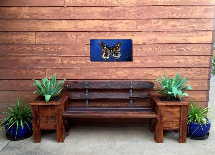 recycled pallet bench seat and planter boxes