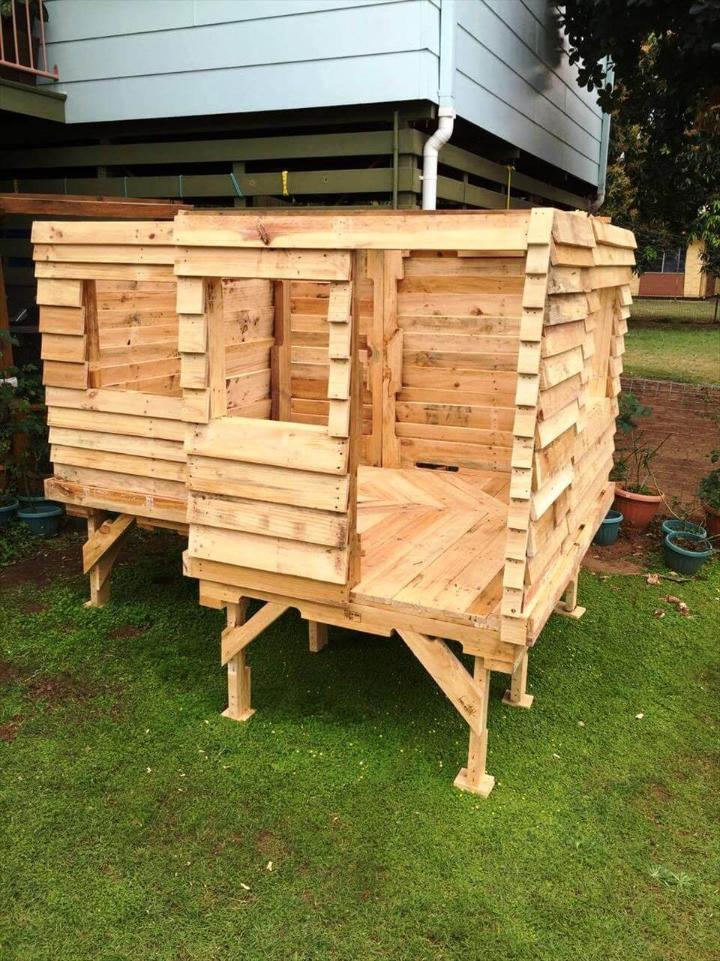 handcrafted wooden pallet cubby house