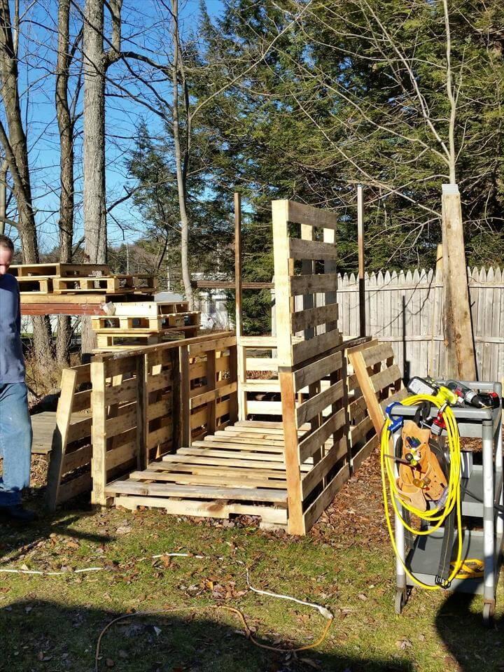 installing the bike shed with pallets