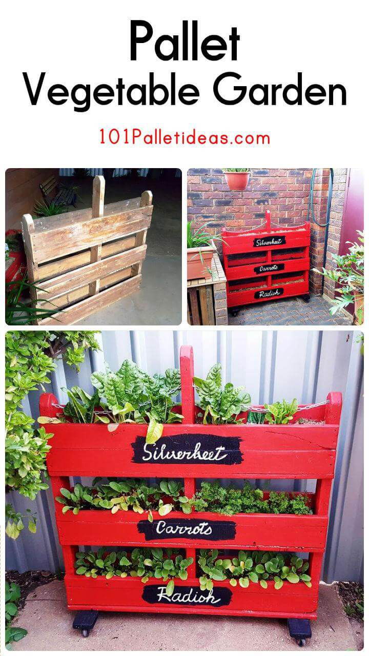 Diy Vertical Pallet Vegetable Garden On Wheels Easy Pallet Ideas