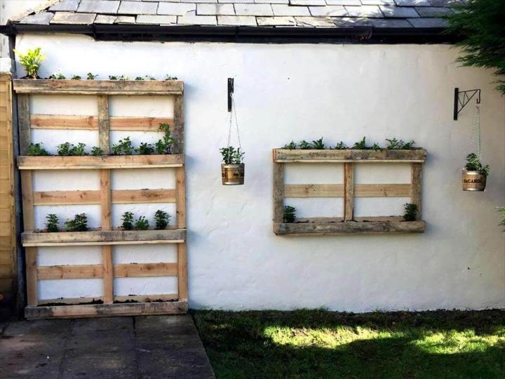 reclaimed pallet vertical and wall hanging planter