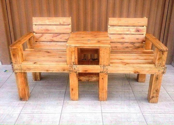repurposed pallet double chair bench