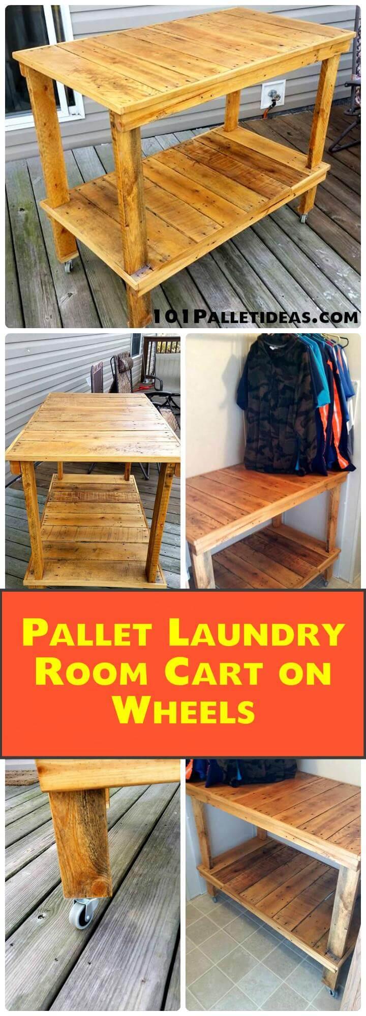 Pallet Laundry Room Cart on Wheels
