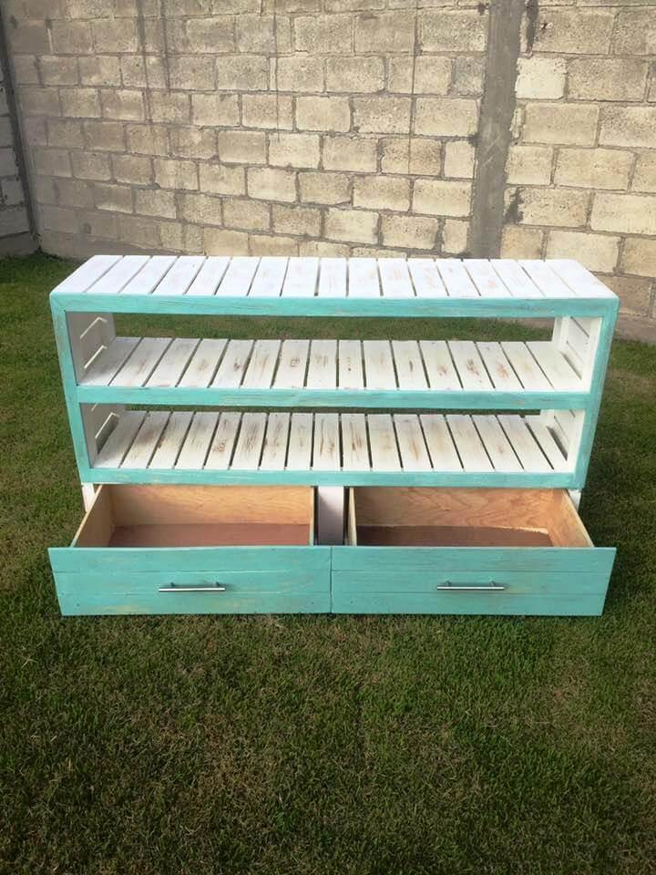low-cost wooden pallet sideboard with 2 drawers