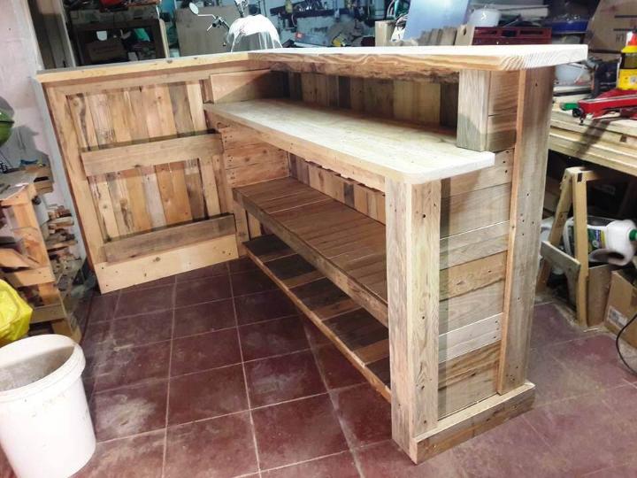 handcrafted wooden pallet L-shape bar