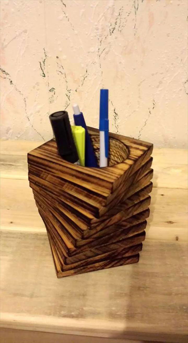 recycled chopped pallet pencil holder