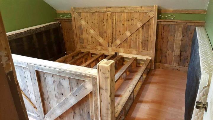 wooden pallet bed frame with headboard and footboard