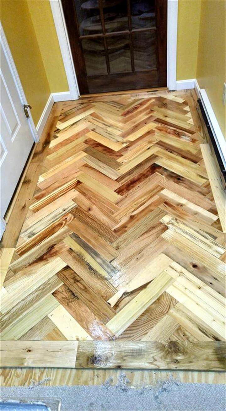 recycled pallet chevron entryway flooring