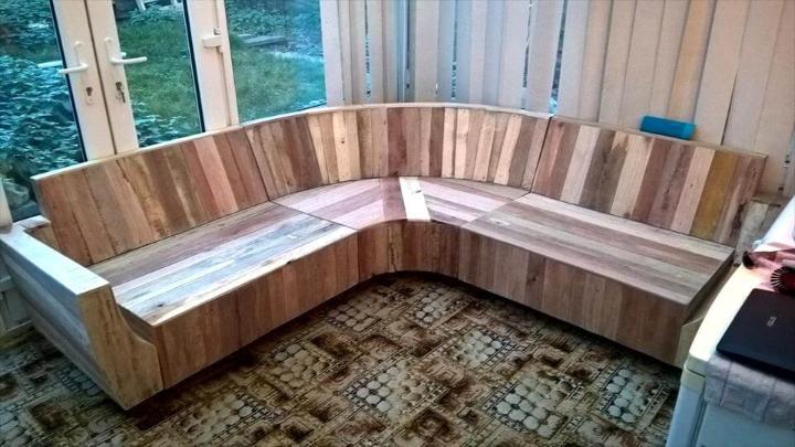DIY pallet sectional sofa with artistic curves
