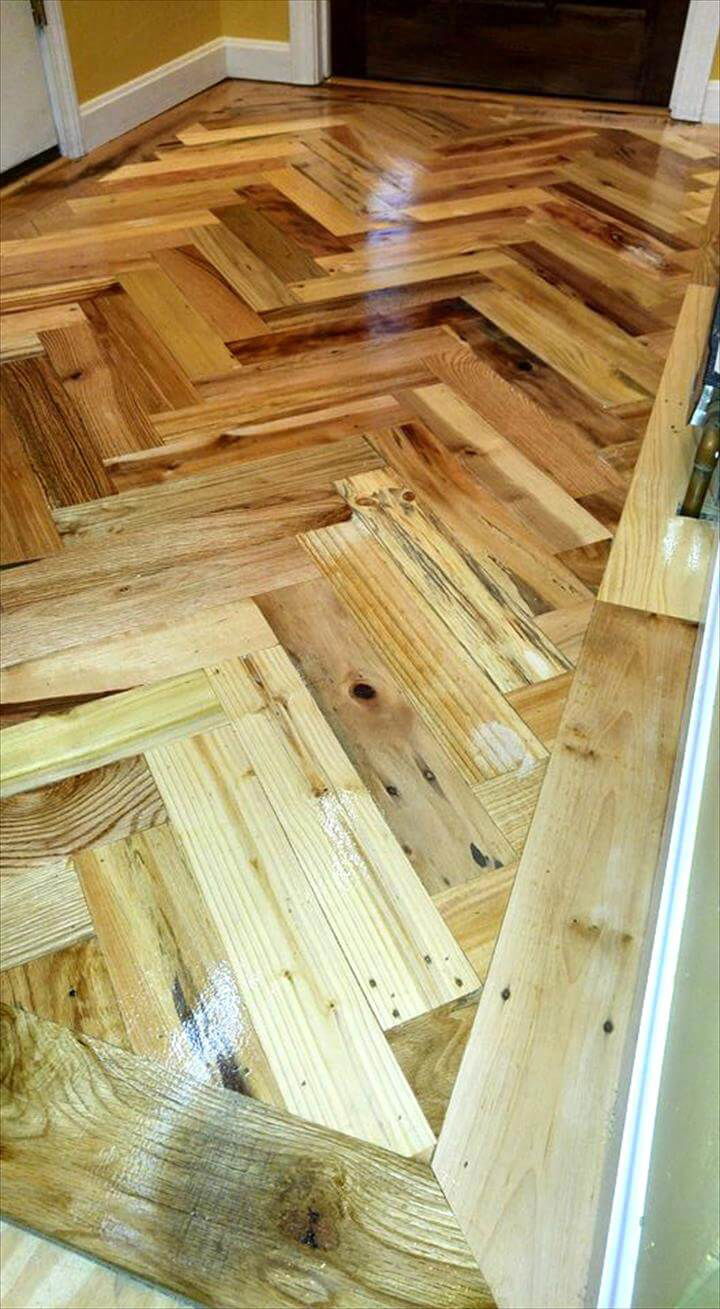 DIY pallet entryway chevron wood flooring