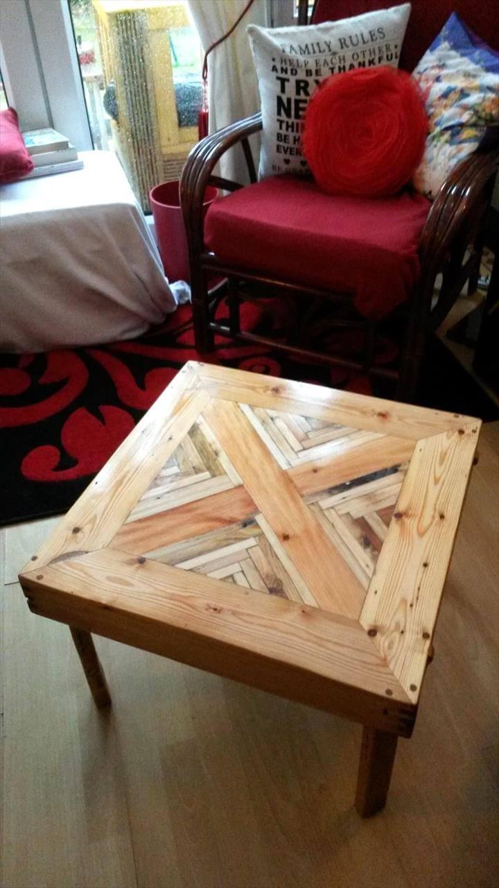 self-made wooden pallet square coffee table