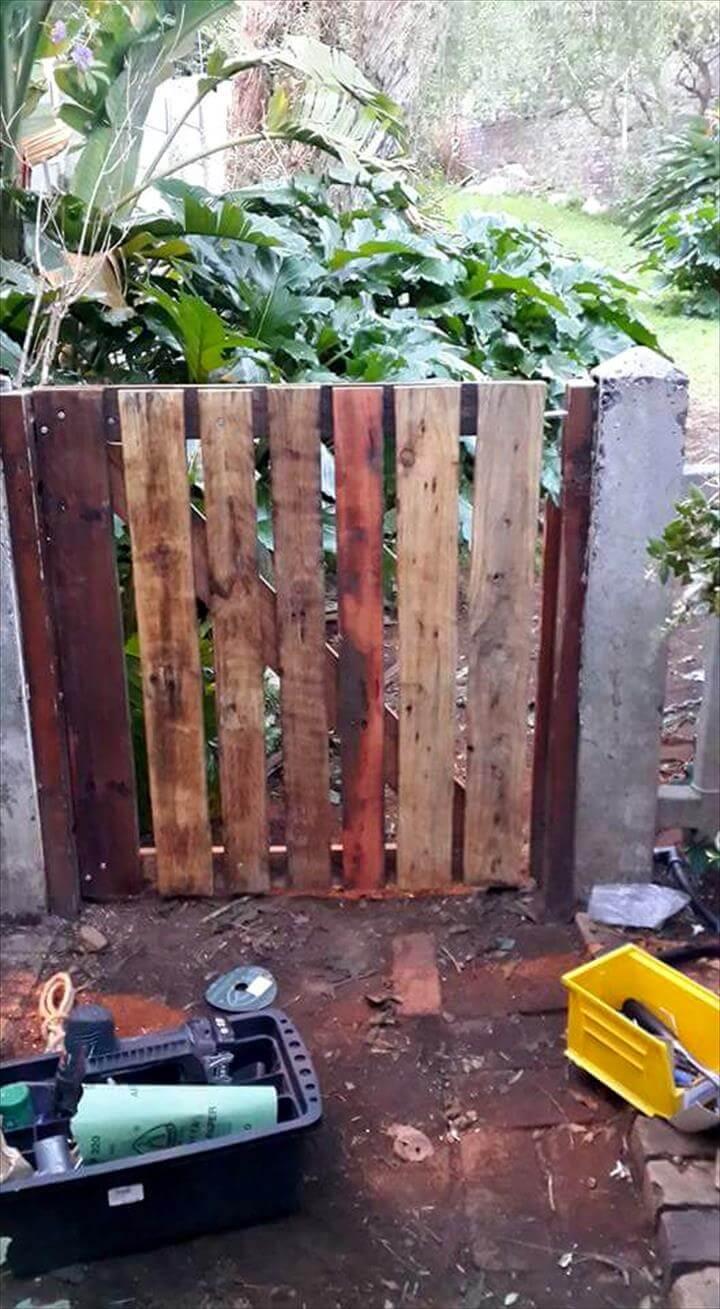 hand-built wooden pallet garden gate