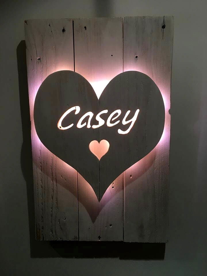 repurposed wooden pallet lighted heart wall art