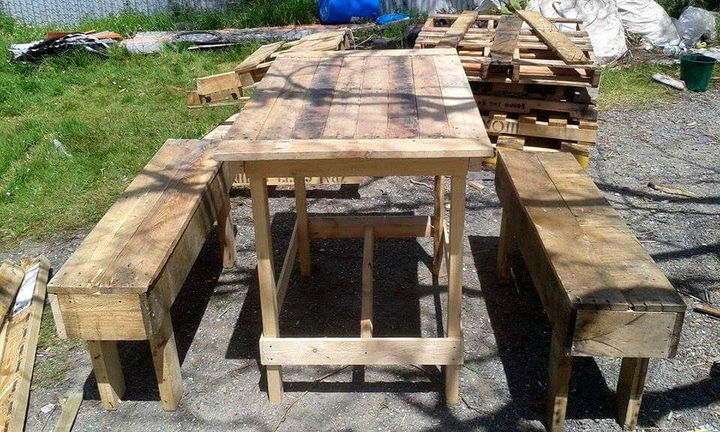 wooden pallet outdoor bench and table set