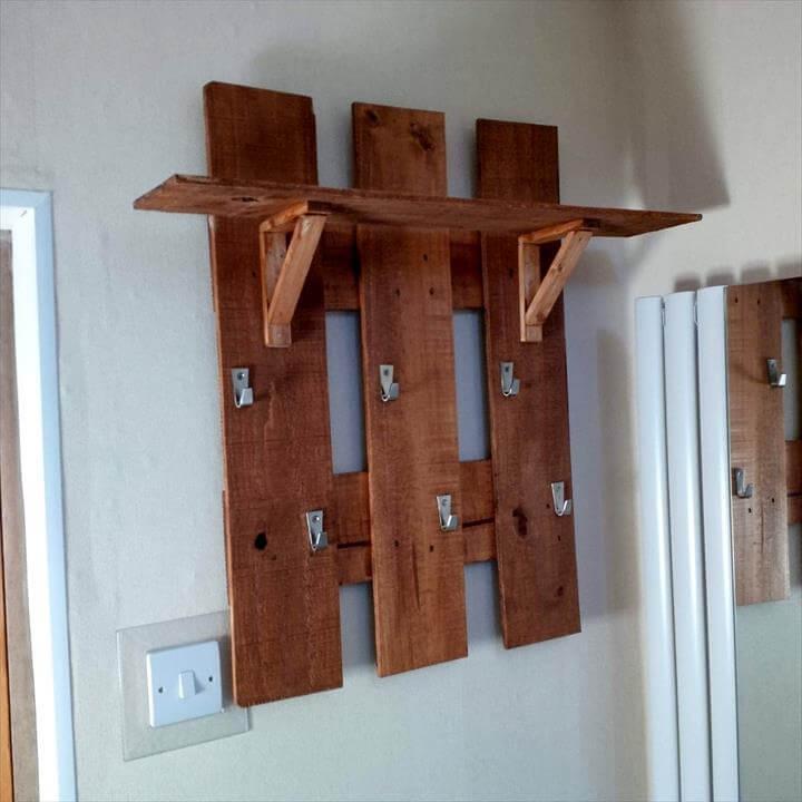handmade wooden pallet shelf and coat rack