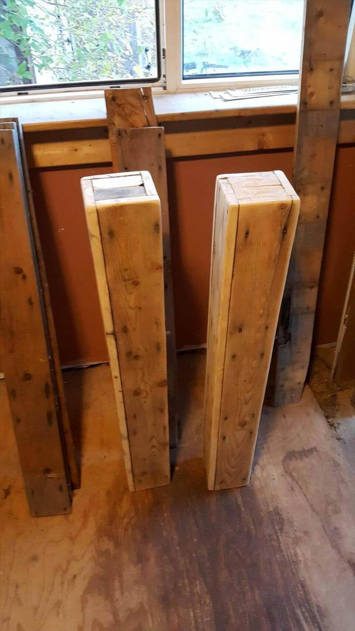handmade pallet pillars to install footboard and headboard