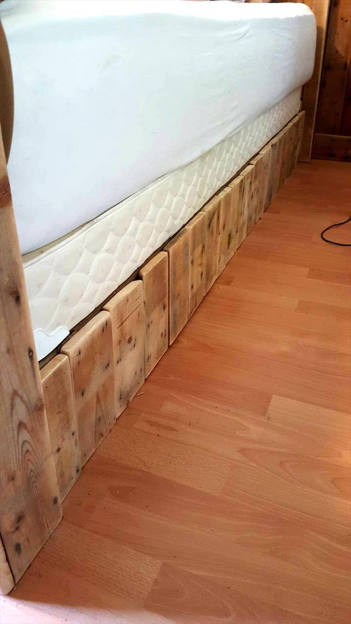reclaimed pallet bed with underside drawer storage space