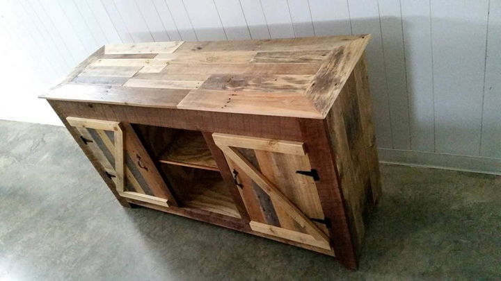 handcrafted wooden pallet entertainment center