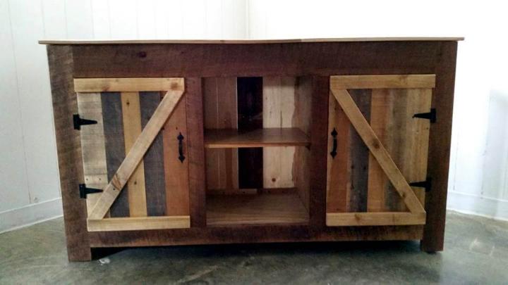 handcrafted wooden pallet entertainment center