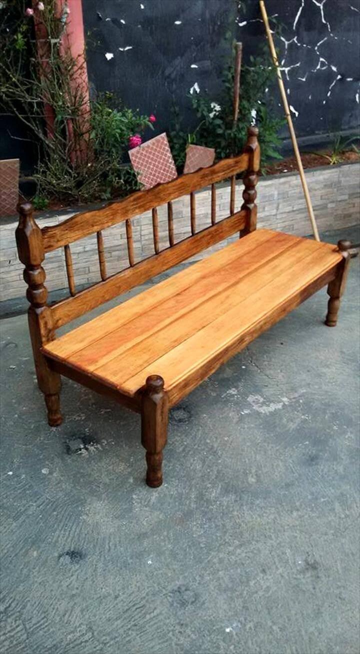hand-made pallet vintage bed into bench