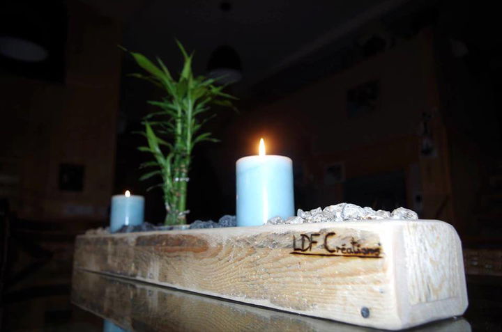 candle holder or centerpiece made of pallets