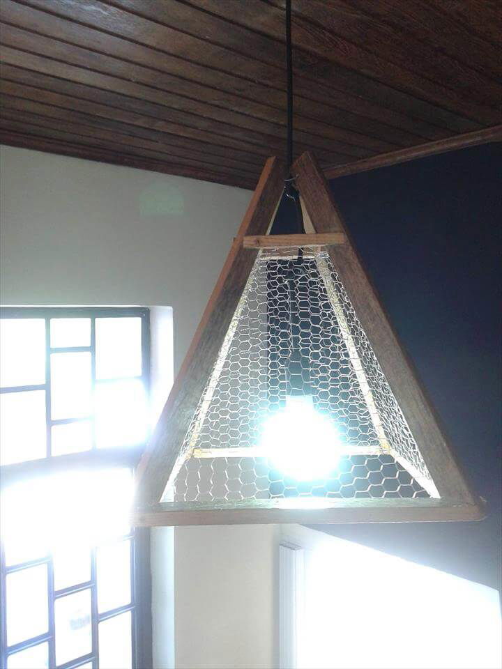 rustic wooden pallet pyramid style pendant lampshade