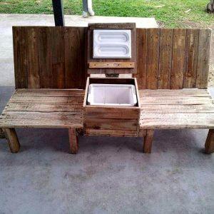 self-installed pallet double chair patio bench with midside beverage cooler